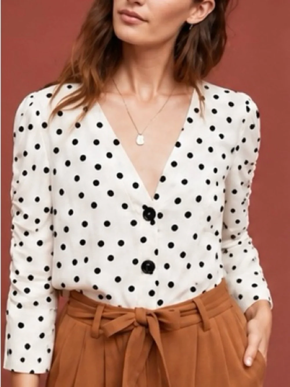 Maeve Anthropologie Jourdain Polka Dot 3/4 Sleeve Blouse XS